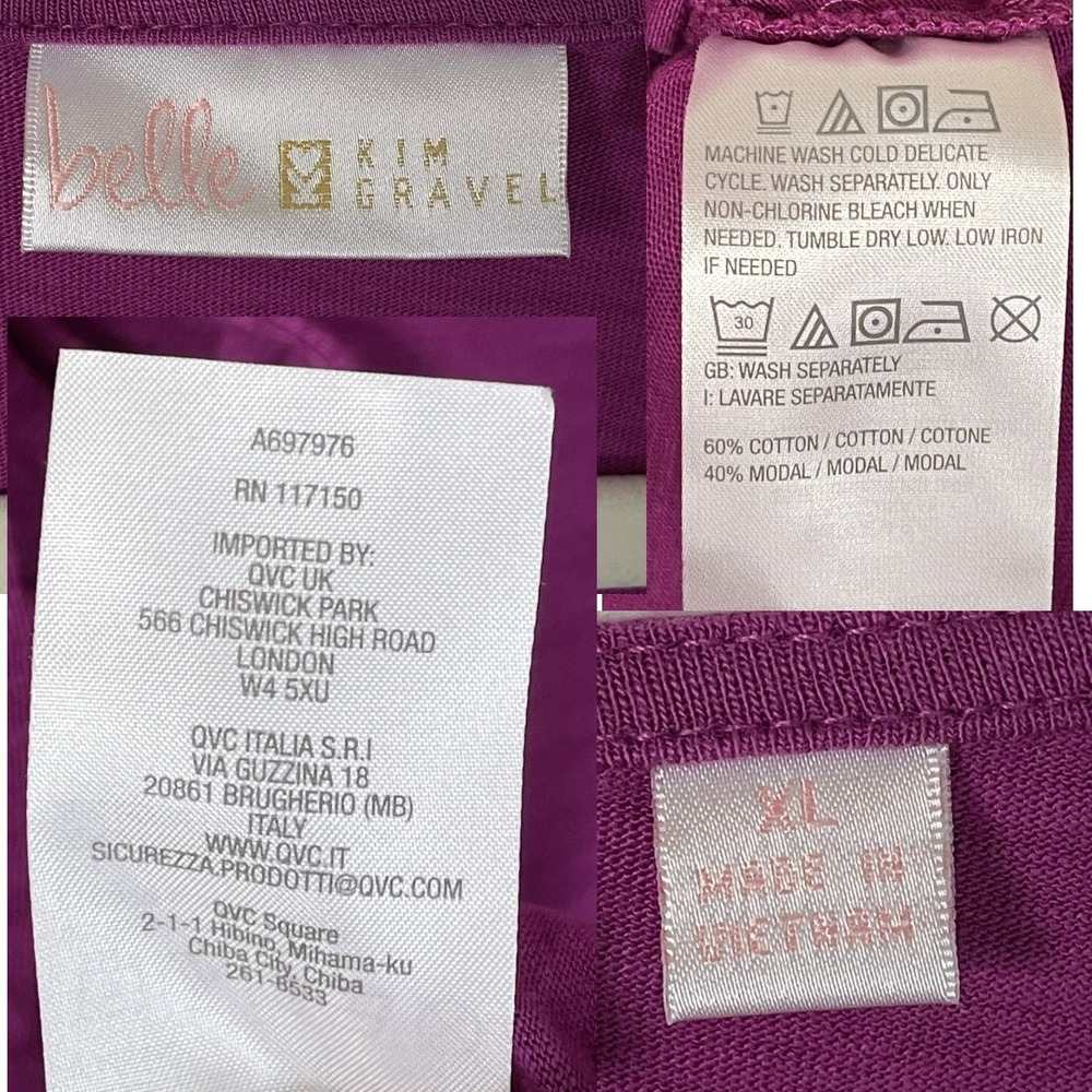 Belle by Kim Gravel XL Magenta Tie Neck Slub Knit Tunic Top Modal Cotton - Picture 13 of 14